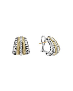 LAGOS - 18K Gold and Sterling Silver Diamond Lux Graduated Huggie Hoop Earrings