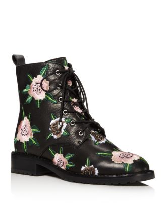 Rebecca Minkoff Women's Gerry Floral Embroidered Leather Combat Booties ...