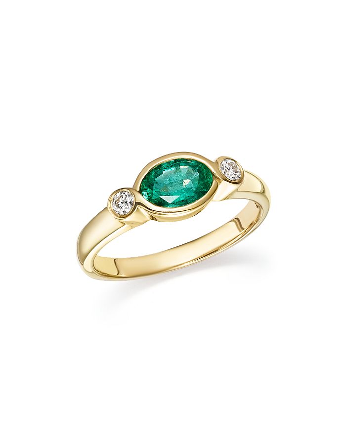 Bloomingdale's Emerald & Diamond Bezel Ring In 14k Yellow Gold - 100% Exclusive In Green/white