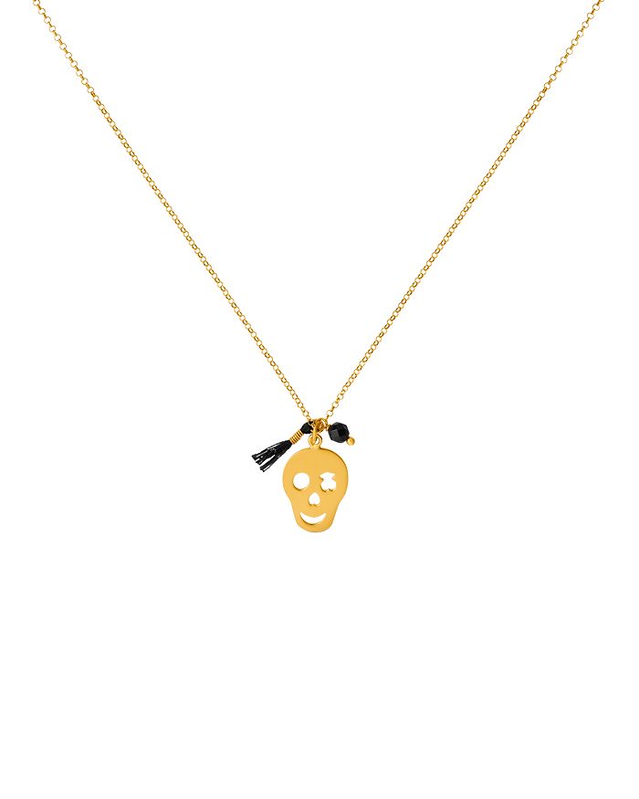 Tous Skull Pendant & Onyx Charm Necklace, 17.7 In Gold