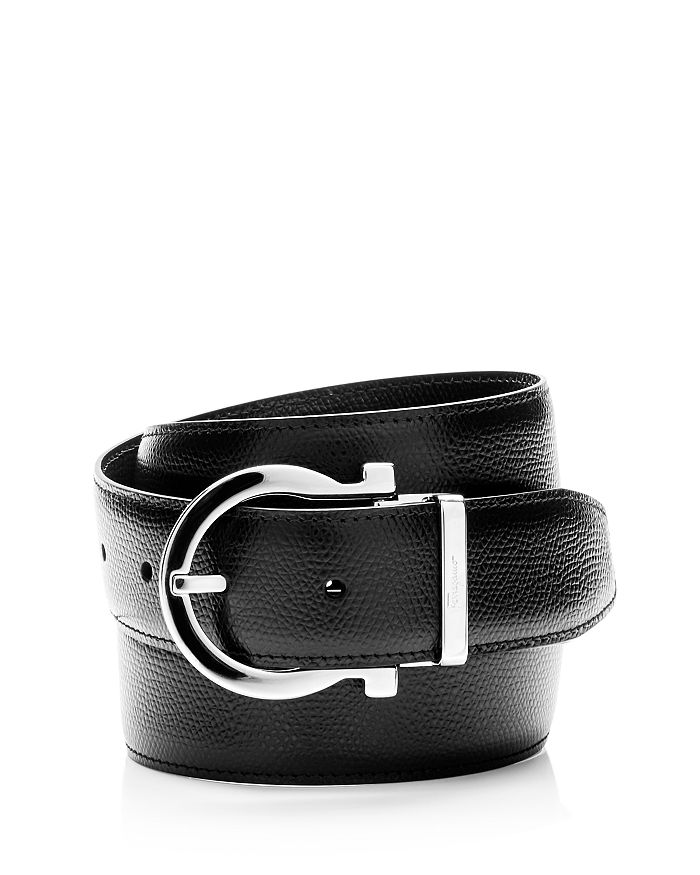 Shop Ferragamo Salvatore  Men's Gancini Reversible Leather Belt In Black/brown