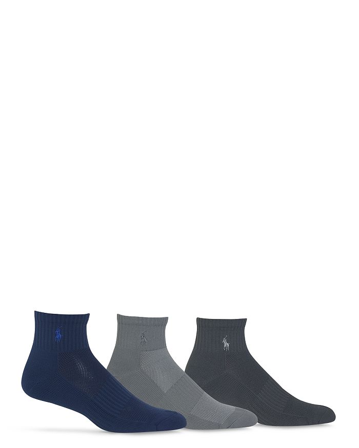 Shop Polo Ralph Lauren Quarter Sport Socks, Pack Of 3 In Navy Assorted Blue