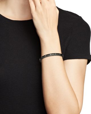 18K White Gold & Matte Black Ceramic Pura Stretch Bracelet with Alternating Diamond Bezels