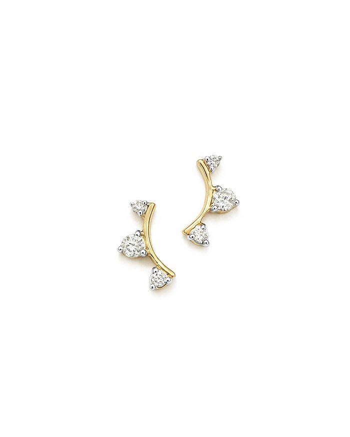 Adina Reyter 14k Yellow Gold Diamond Amigos Curved Triple Diamond Stud Earrings In White/gold