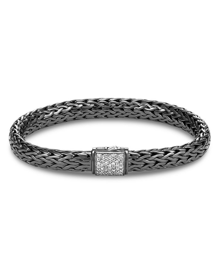 JOHN HARDY BLACKENED STERLING SILVER CLASSIC CHAIN PAVE DIAMOND MEDIUM BRACELET,BBP90402BRDDIXM