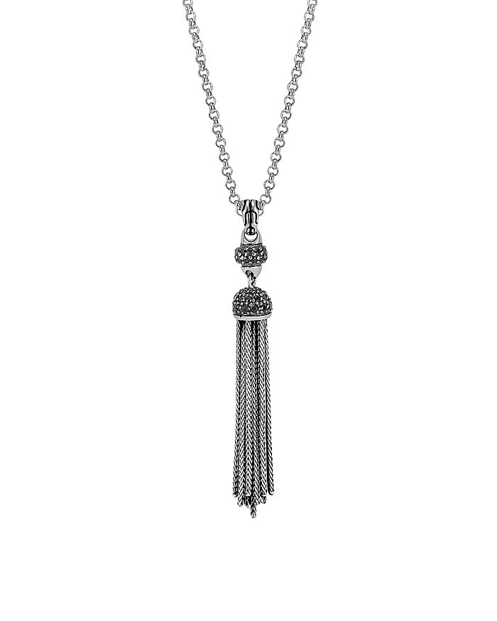 JOHN HARDY STERLING SILVER CLASSIC CHAIN TASSEL PENDANT NECKLACE WITH BLACK SAPPHIRE & BLACK SPINEL, 20,NBS9997124BLSBNX20