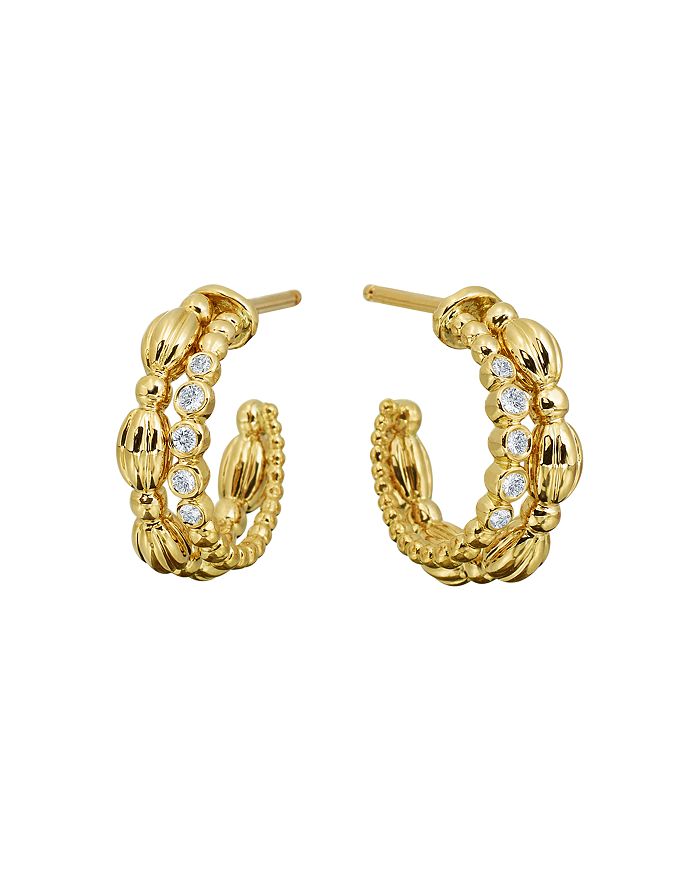 Gumuchian 18k Yellow Gold Diamond Small Nutmeg Double Hoop Earrings In White/gold