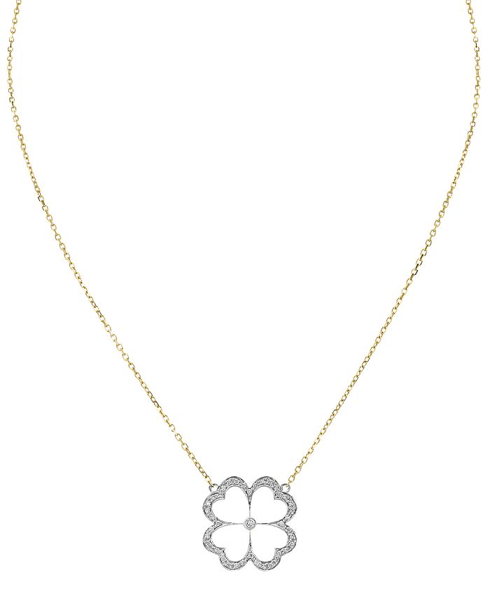 Gumuchian 18k White & Yellow Gold G Bouqitue Kelly Pave Diamond Clover Pendant Necklace, 16 In White/gold