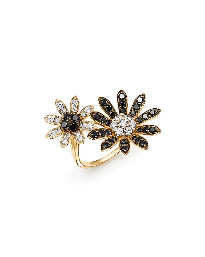 Bloomingdale's Black & White Diamond Flower Open Ring In 14k Yellow Gold - 100% Exclusive In White/black