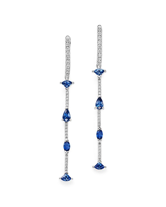 Bloomingdale's Diamond & Blue Blue Sapphire Linear Drop Earrings In 14k White Gold - 100% Exclusive In Blue/white