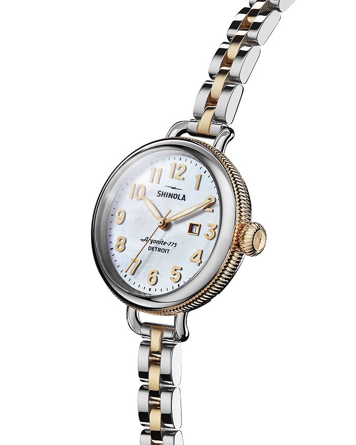 Shop Shinola The Birdy Watch, 34mm In Mother Of Pearl/silver