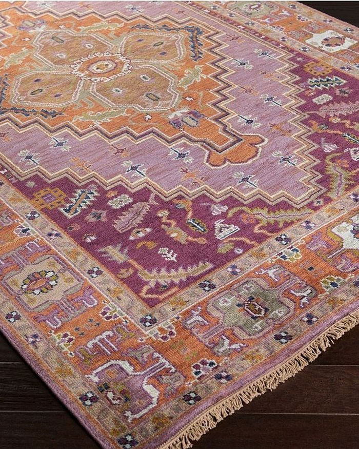 Surya Zeus Round Area Rug, 8' In Eggplant/rust/lime