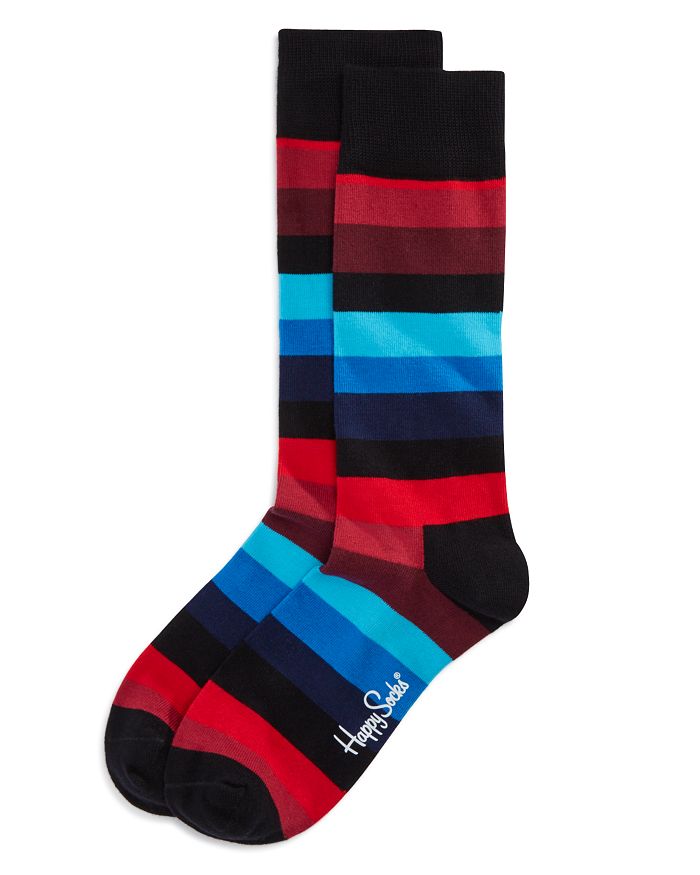 Happy Socks Multi Striped Socks In Black/blue