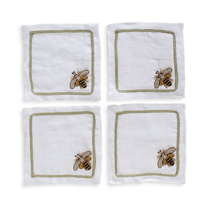 Shop Joanna Buchanan Bee Cocktail Napkins, Set Of 4 In White/gold