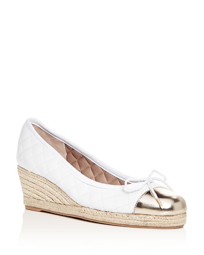 Paul Mayer Women's Just Quilted Espadrille Wedge Pumps In Silver/whi