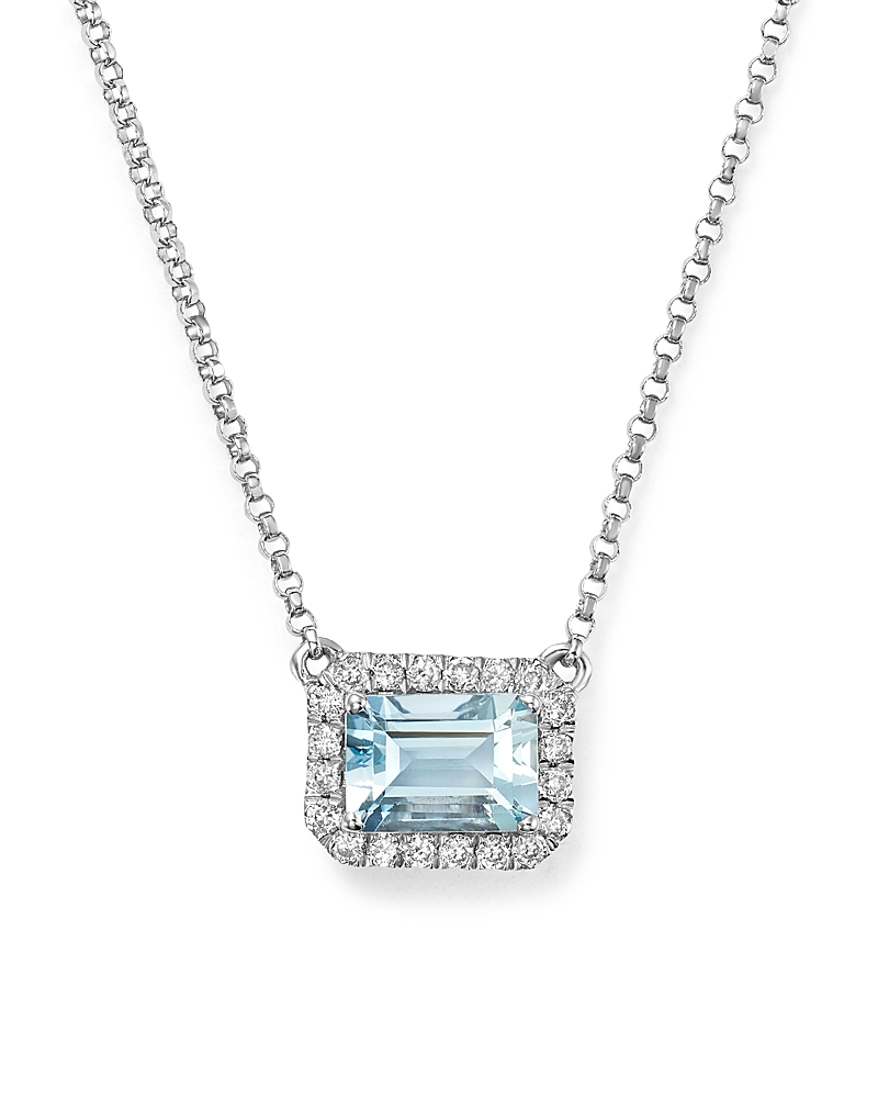 Bloomingdale's Aquamarine & Diamond Pendant Necklace In 14k White Gold, 17 - Exclusive In Blue/white