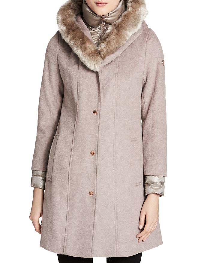 Calvin Klein Faux Fur Trim Mixed Media Coat In Thistle | ModeSens