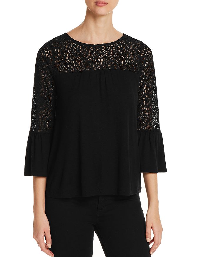 Design History Lace-Trimmed Bell-Sleeve Top | Bloomingdale's