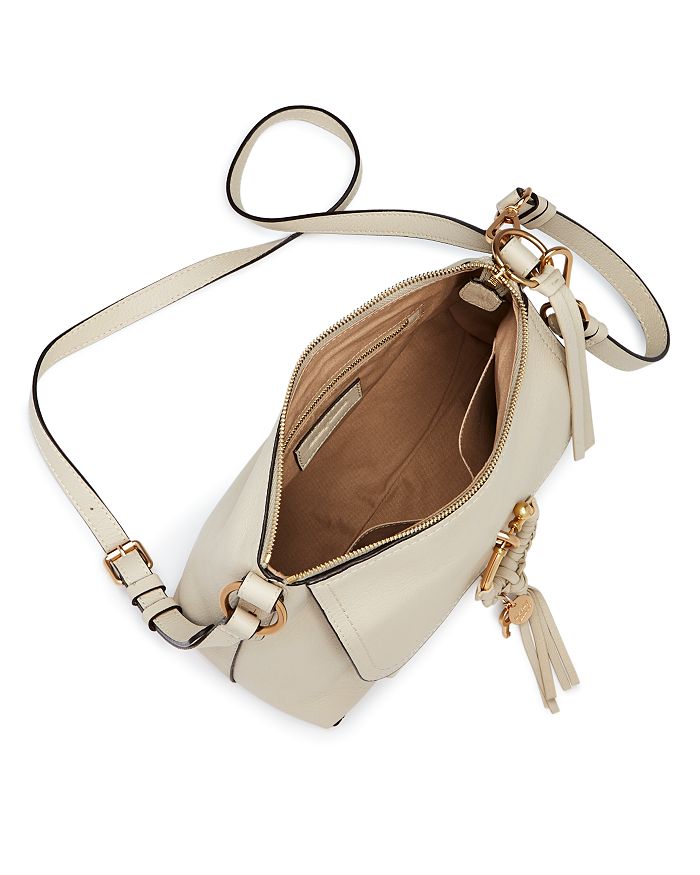 Shop See By Chloé See By Chloe Joan Small Leather Crossbody In Cement Beige/gold