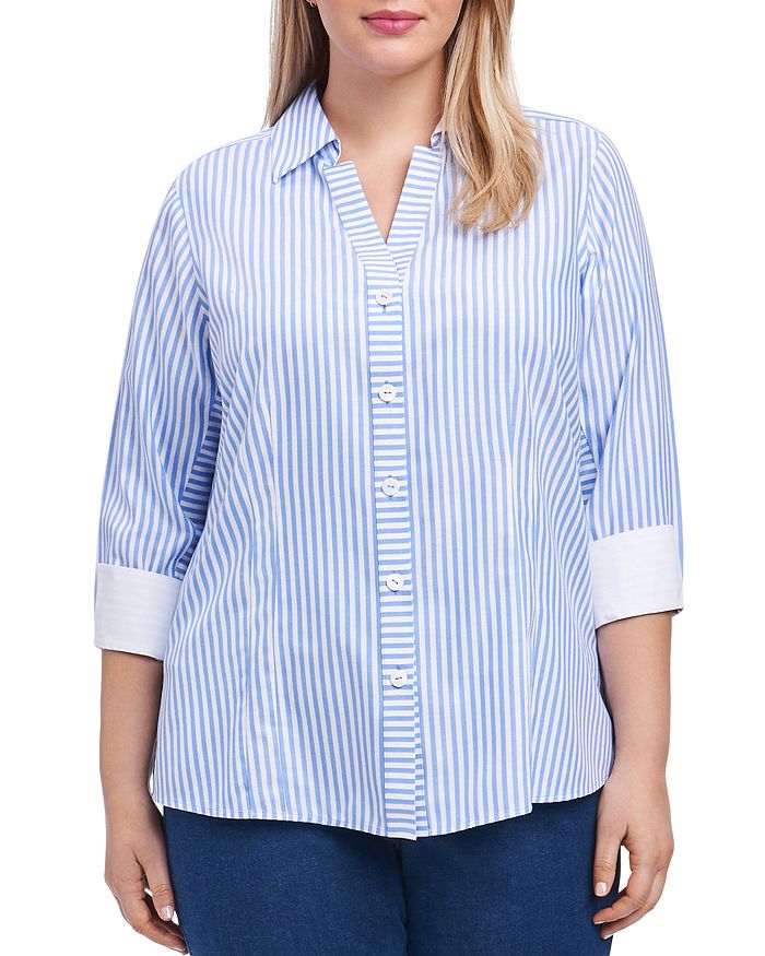 Foxcroft Three-Quarter-Sleeve Striped Shirt | Bloomingdale's