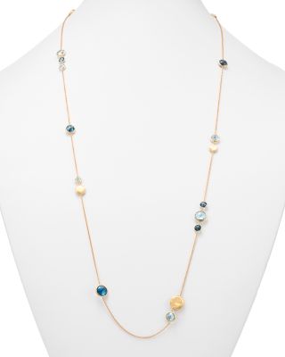 18K Yellow Gold Jaipur Mixed Blue Topaz Long Necklace, 34"