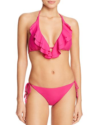 het winkelcentrum lila enthousiasme Shoshanna Ruffle Halter Triangle Bikini Top & Side Tie String Bikini Bottom  | Bloomingdale's