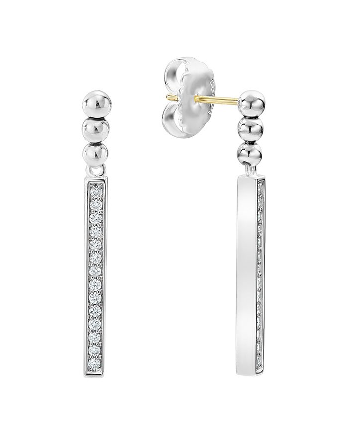 Shop Lagos Sterling Silver Caviar Spark Diamond Drop Earrings In White/silver
