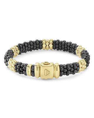 Gold & Black Caviar Collection 18K Gold & Ceramic Beaded Five Station Bracelet