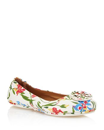 Tory Burch Women's Minnie Floral Print Leather Travel Ballet Flats |  Bloomingdale's