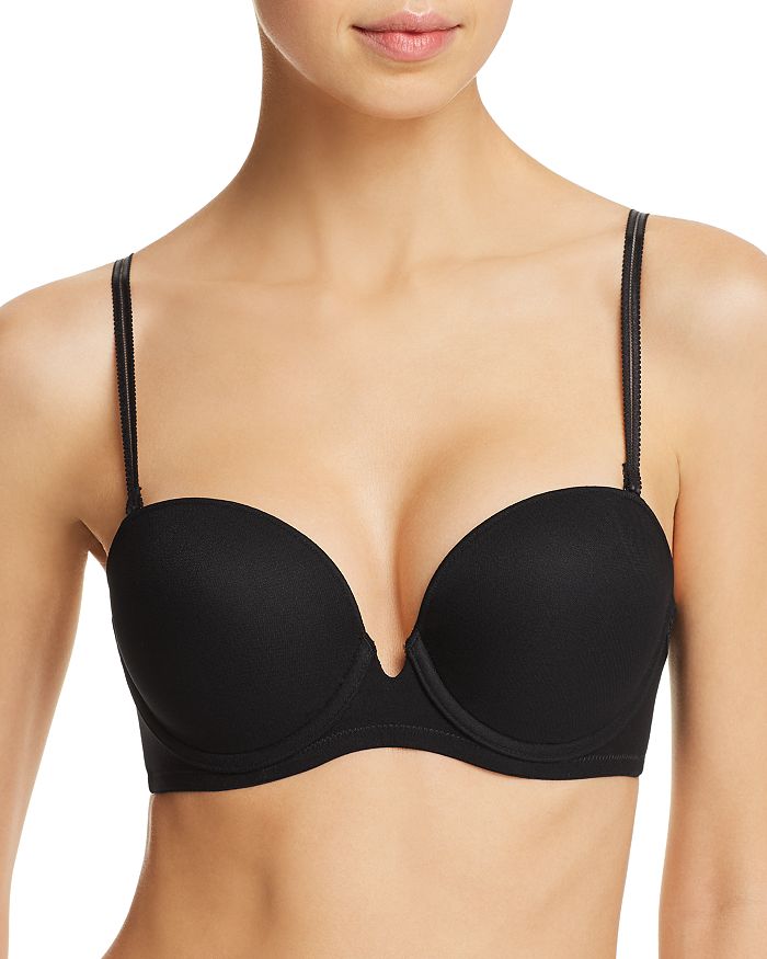 On Gossamer Sleek Micro Lace Underwire Convertible Push-up Bra In Black
