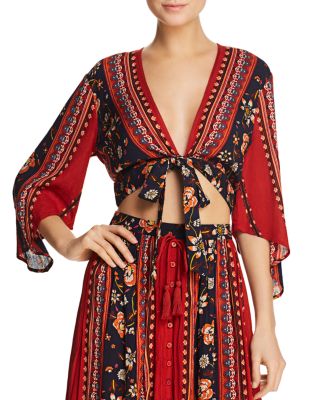 Band of Gypsies - Floral-Print Tie-Front Top