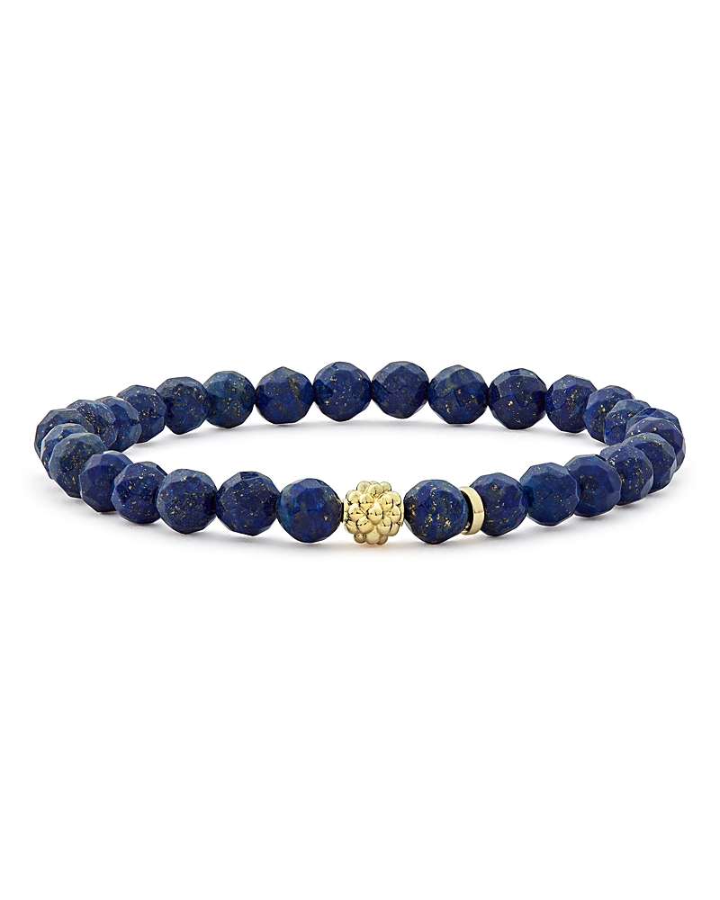 Lagos 18k Gold Caviar Icon Lapis Beaded Stretch Bracelet, 6mm In Blue/gold