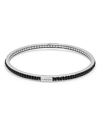 LAGOS - Sterling Silver Caviar Icon Onyx Beaded Bangle Bracelet