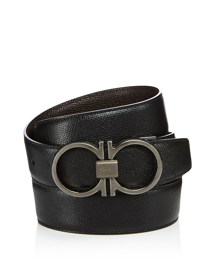 Ferragamo Gancio Reversible Calfskin Leather Belt In Black