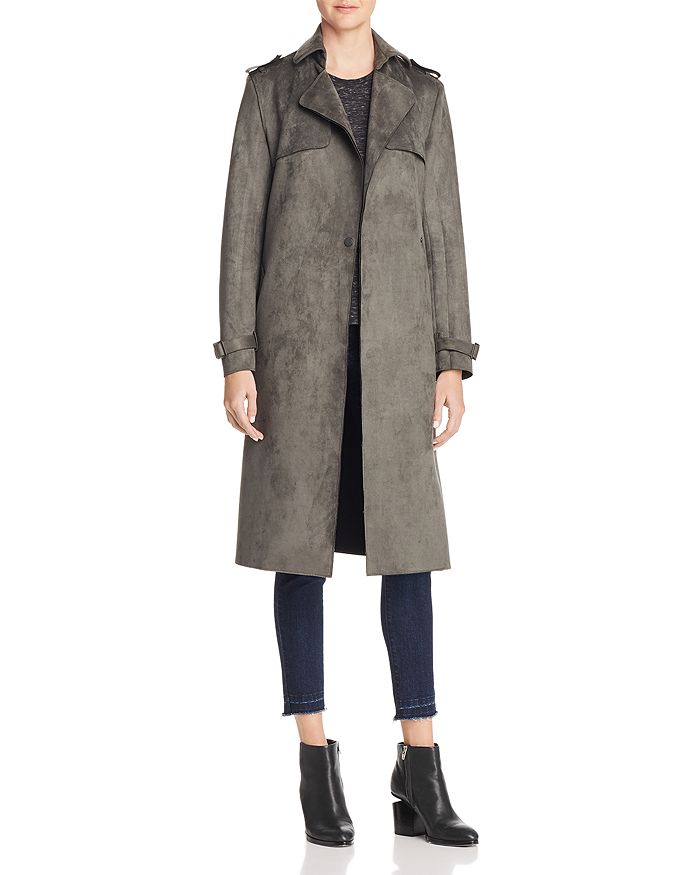T Tahari Faux Suede Trench Coat In Olive