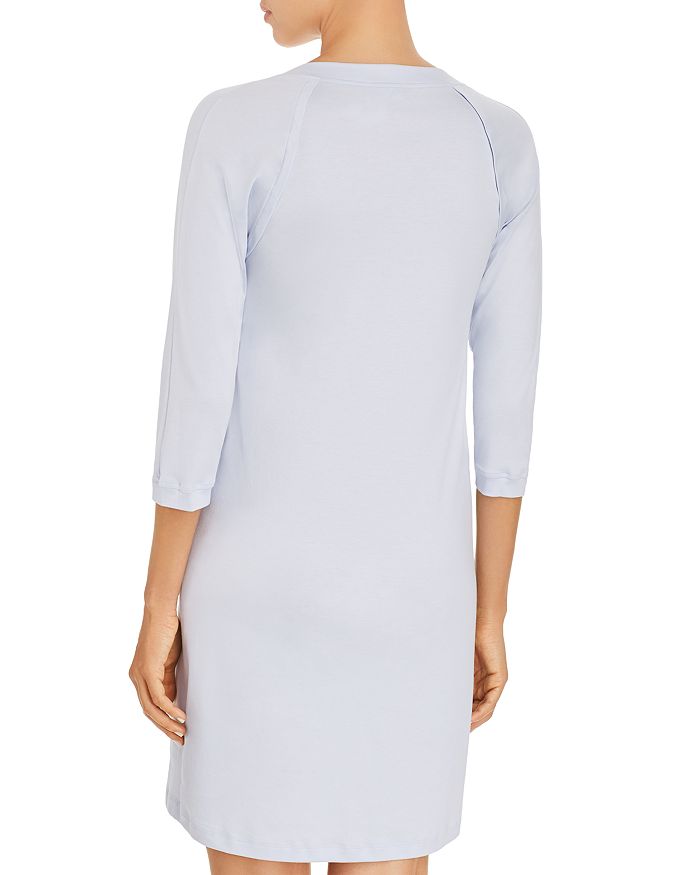 Shop Hanro Pure Essence Three-quarter Sleeve Gown In Blue Glow