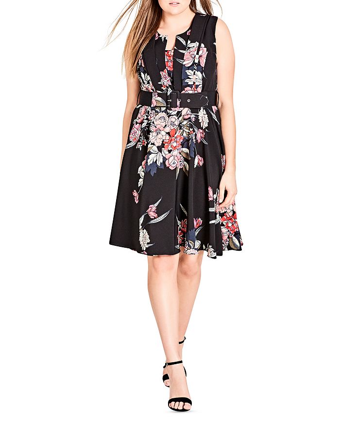 CITY CHIC CITY CHIC MISTY FLORAL PRINT BELTED DRESS,134117