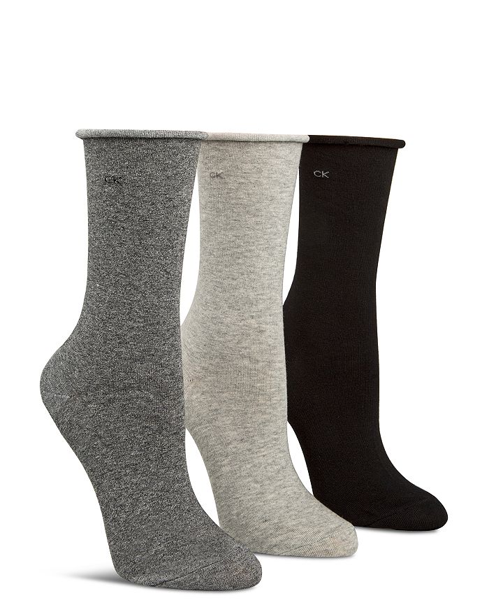 Calvin Klein Hosiery Roll Top Crew Socks, Set Of 3 In Gray Multi