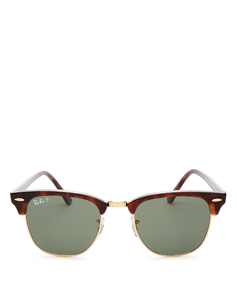 Ray Ban Clubmaster Tortoiseshell Acetate And Gold-tone Sunglasses In Red Havana/crystal Green Solid