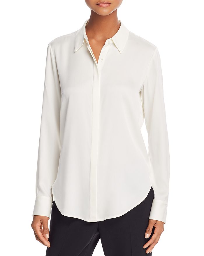 Shop Theory Sunaya Silk-stretch Shirt In Ivory