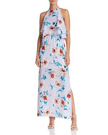AQUA Floral-Print Halter Maxi Dress | Bloomingdale's