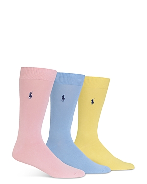 Polo Ralph Lauren Men's 3 Pack Supersoft Dress Socks Extended Size 13-16 In Pink/blue/yellow