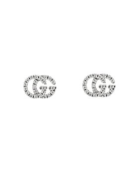 Gucci - 18K White Gold GG Running Diamond Stud Earrings 