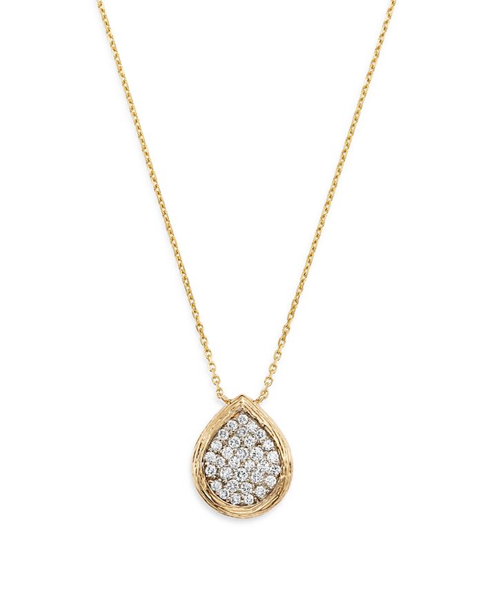 Bloomingdale's Pave Diamond Teardrop Pendant Necklace In Textured 14k Yellow Gold, 0.50 Ct. T.w. - 100% Exclusive In White/gold