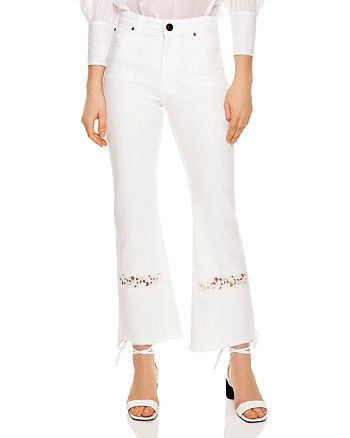 Sandro Telia Appliquéd Cropped Flared Jeans in White | Bloomingdale's