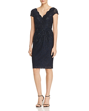 Adrianna Papell Embellished Lace Cocktail Dress In Ink