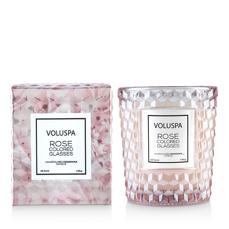 Voluspa Rose Colored Glasses Embossed Glass Candle 6.5 oz.