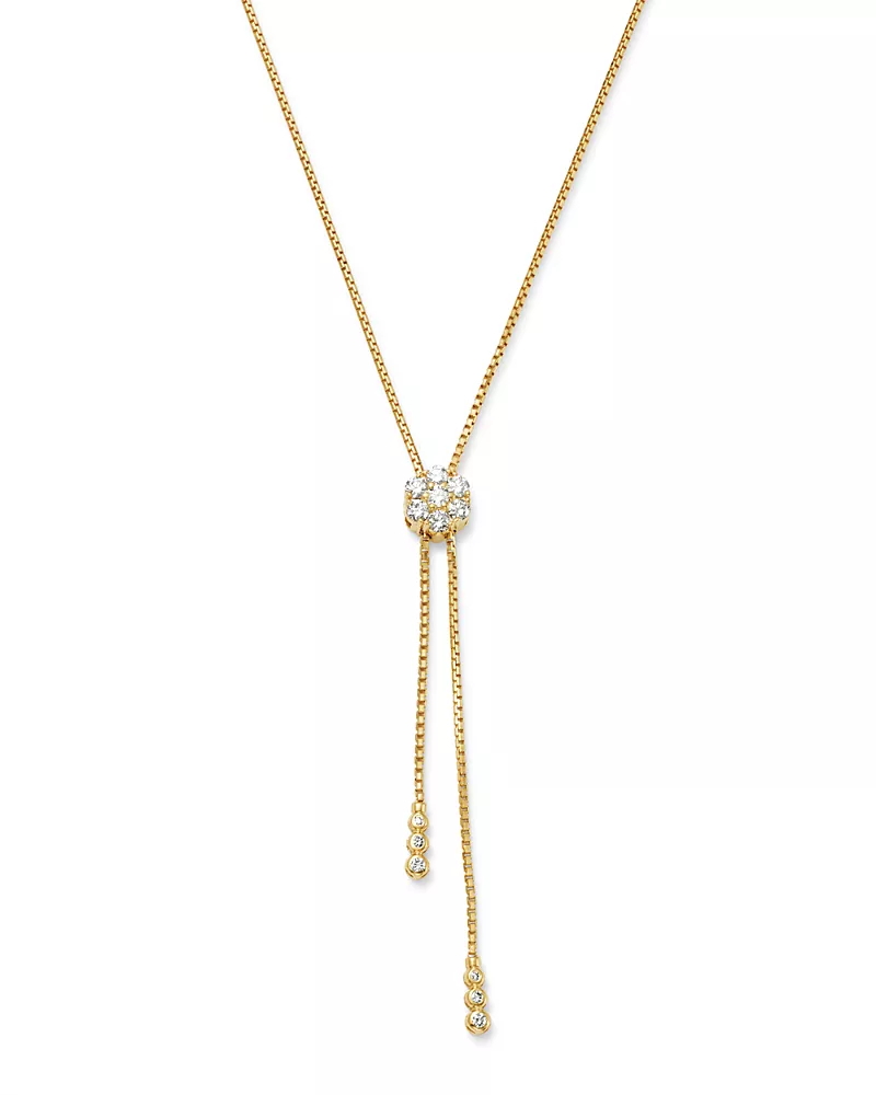 Bloomingdale's Fine Collection Diamond Flower Bolo Necklace in 14K Yellow Gold, 0.85 tcw