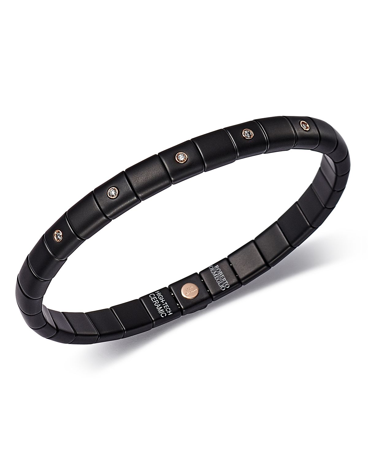 Roberto Demeglio 18K Rose Gold & Matte Black Ceramic Pura Stretch Bracelet with Alternating Champagne Diamond Bezels