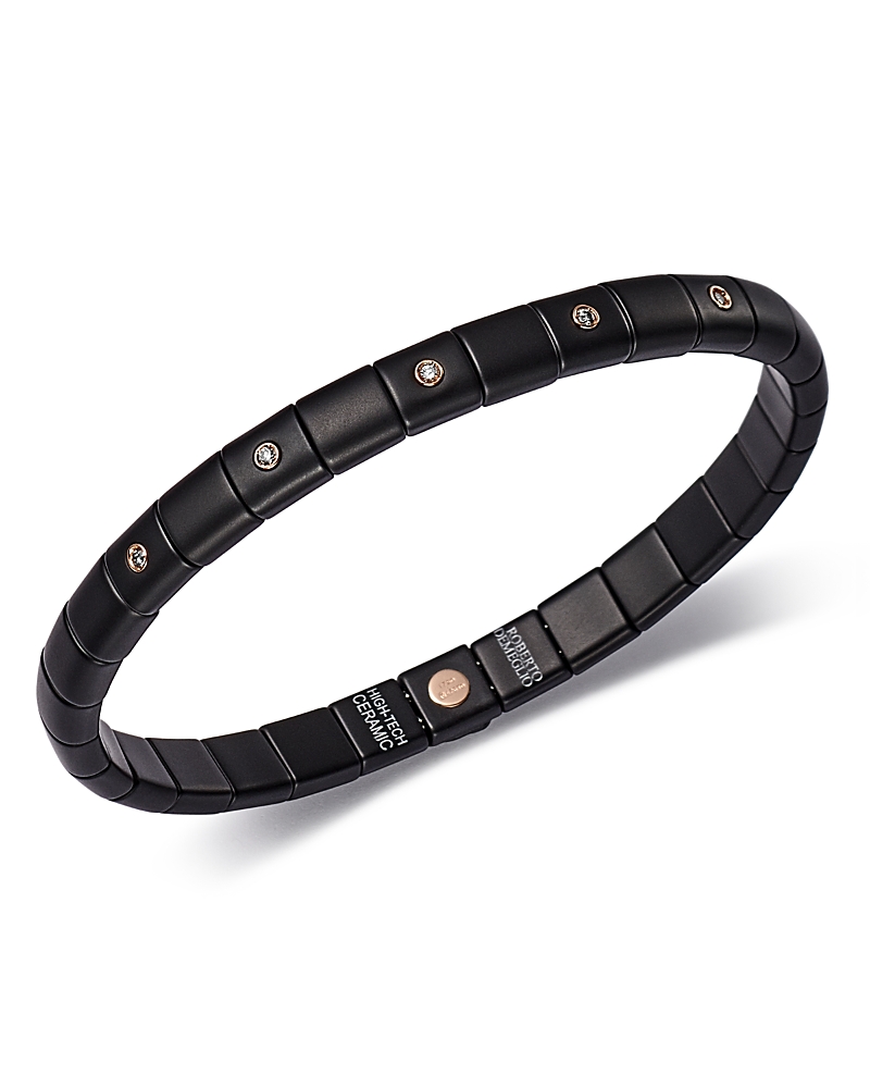 Roberto Demeglio 18k Rose Gold & Matte Black Ceramic Pura Stretch Bracelet With Alternating Champagne Diamond Bezels In White/black